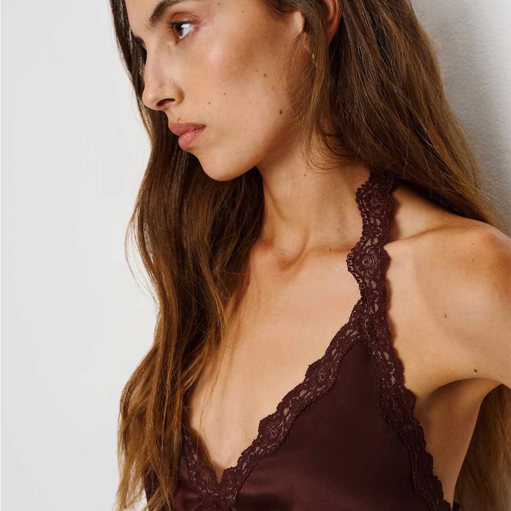 Reformation Chocolate Brown Lace Trim Silk Camisole - Picture 4 of 5